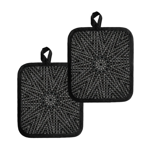 Black And White Kaleidoscope Print Pot Holders