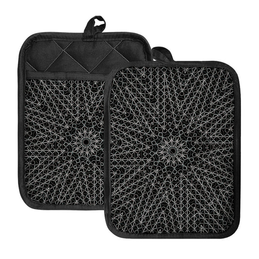 Black And White Kaleidoscope Print Pot Holders With Pocket