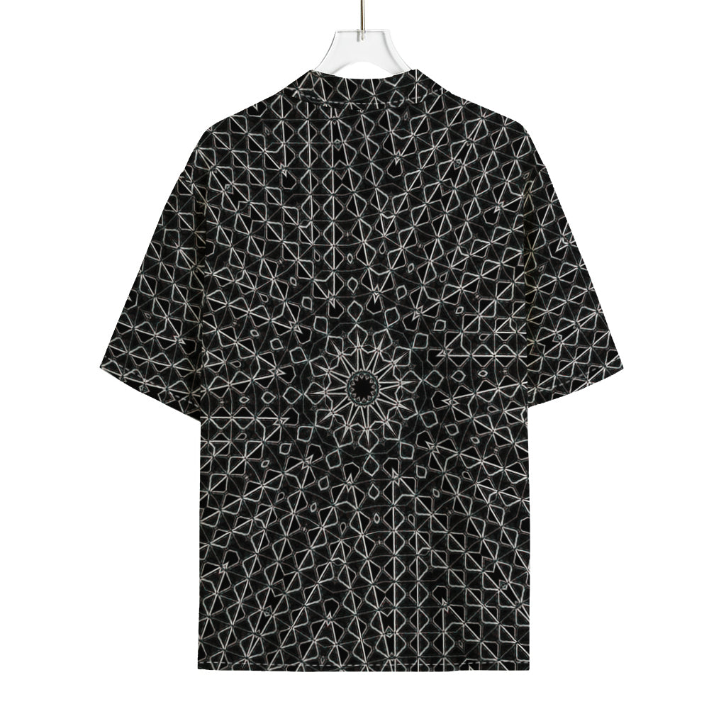 Black And White Kaleidoscope Print Rayon Hawaiian Shirt