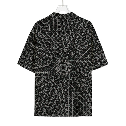 Black And White Kaleidoscope Print Rayon Hawaiian Shirt