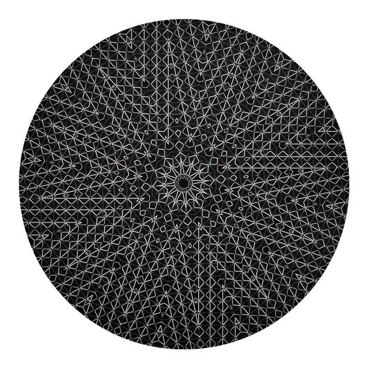 Black And White Kaleidoscope Print Round Blanket