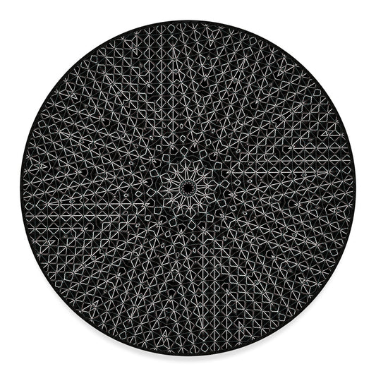 Black And White Kaleidoscope Print Round Floor Mat