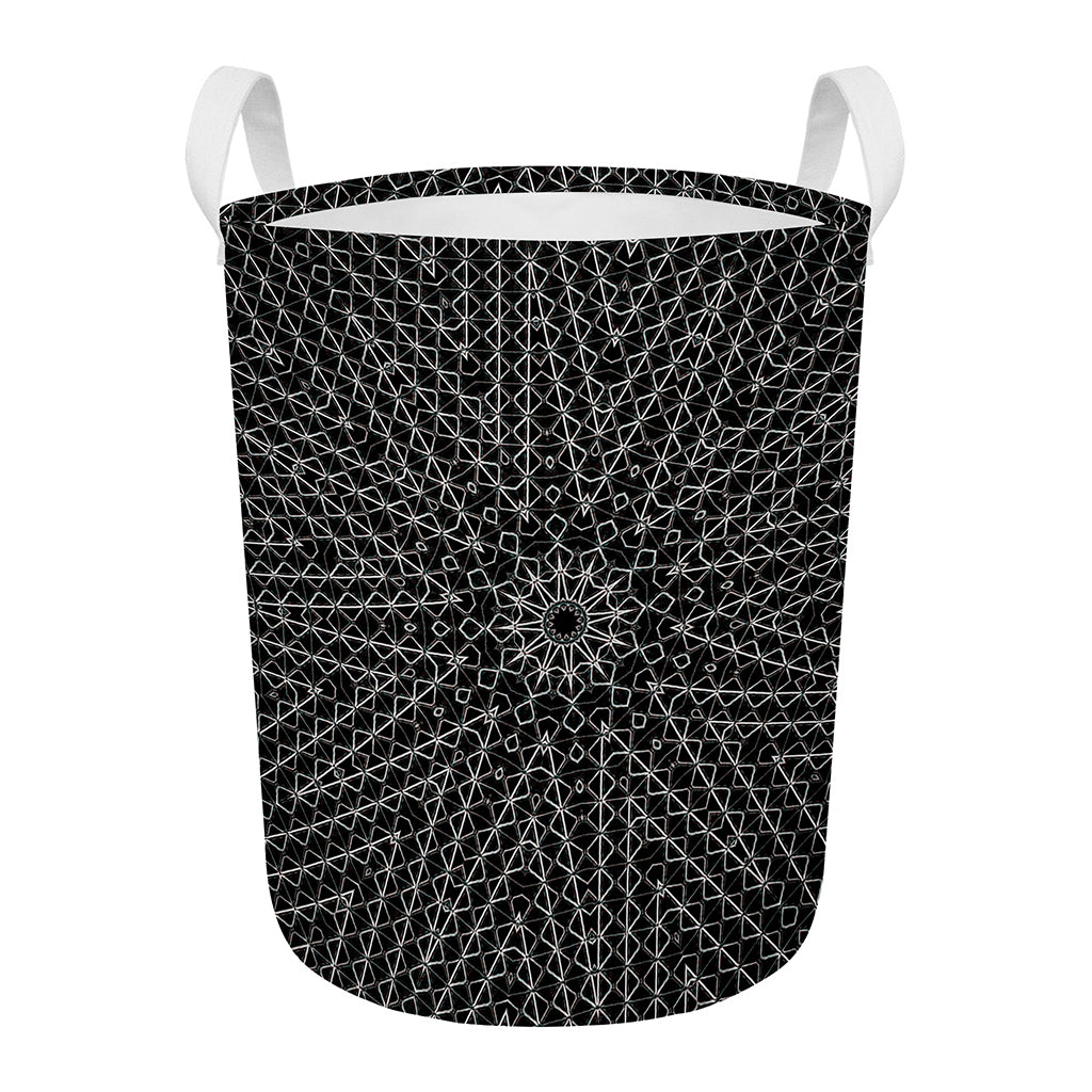 Black And White Kaleidoscope Print Round Laundry Basket