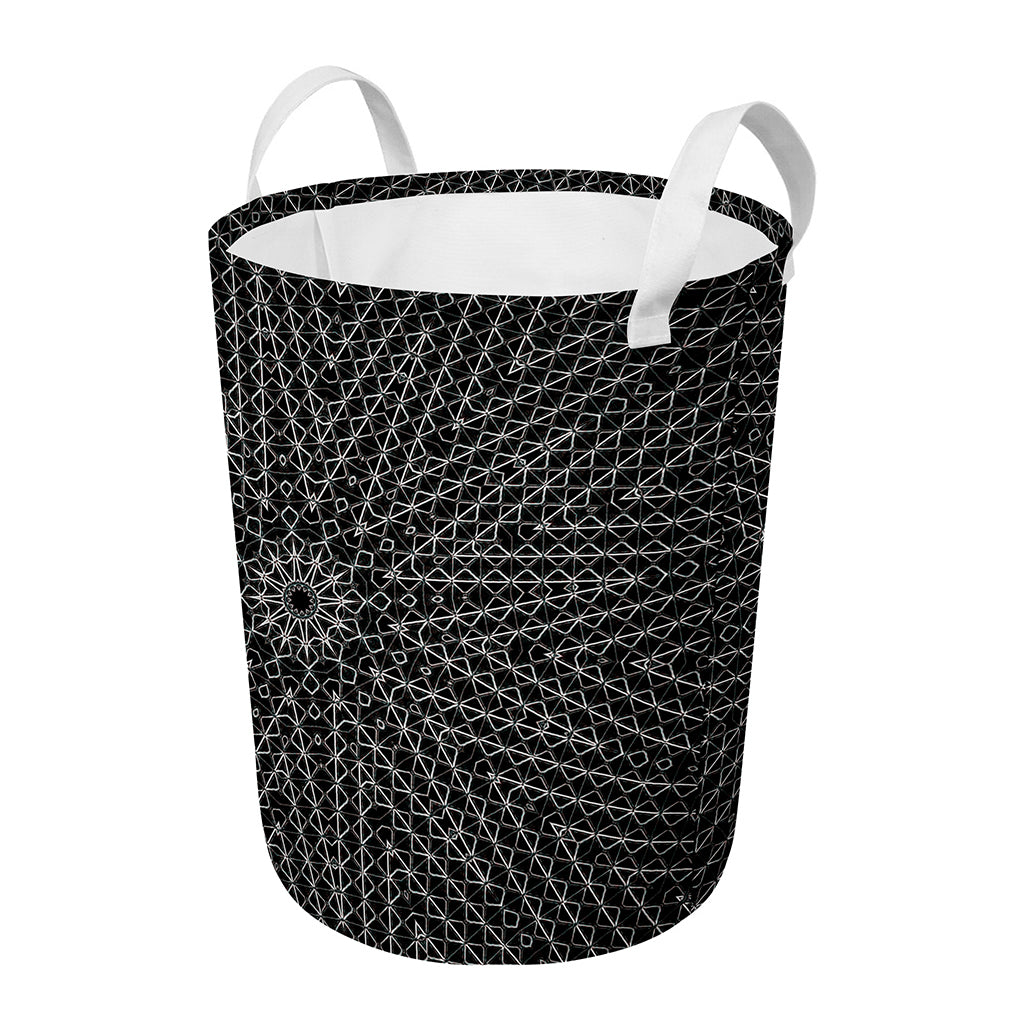 Black And White Kaleidoscope Print Round Laundry Basket
