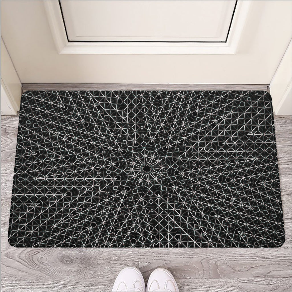 Black And White Kaleidoscope Print Rubber Doormat