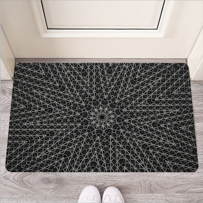 Black And White Kaleidoscope Print Rubber Doormat