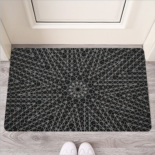 Black And White Kaleidoscope Print Rubber Doormat