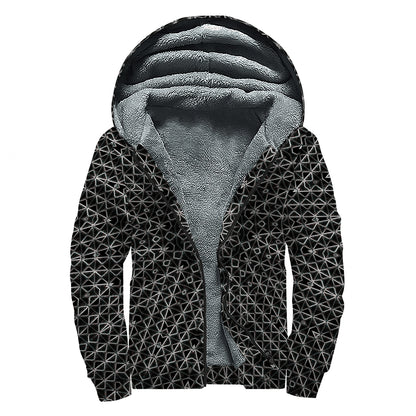 Black And White Kaleidoscope Print Sherpa Lined Zip Up Hoodie