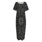 Black And White Kaleidoscope Print Short Sleeve Long Nightdress