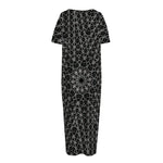Black And White Kaleidoscope Print Short Sleeve Long Nightdress