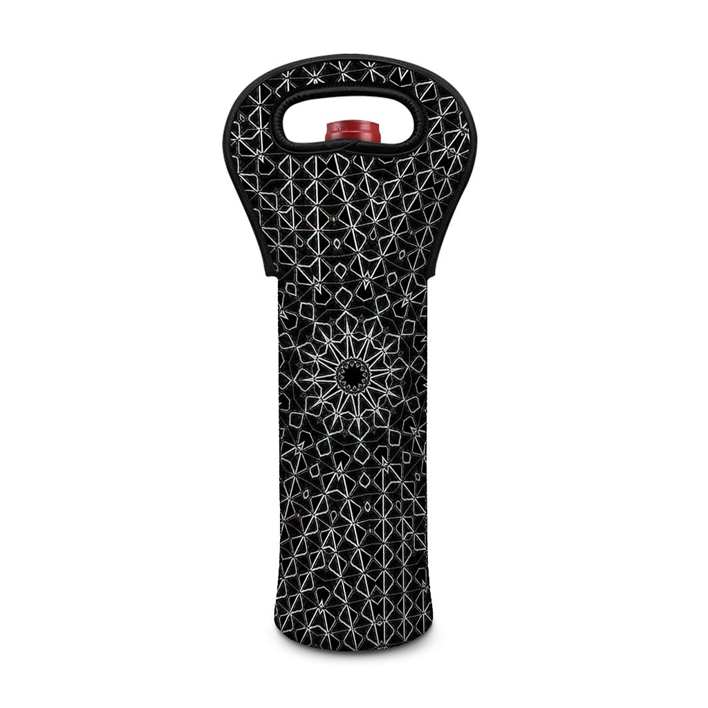 Black And White Kaleidoscope Print Single Neoprene Wine Tote