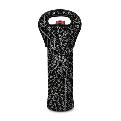 Black And White Kaleidoscope Print Single Neoprene Wine Tote