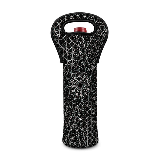 Black And White Kaleidoscope Print Single Neoprene Wine Tote