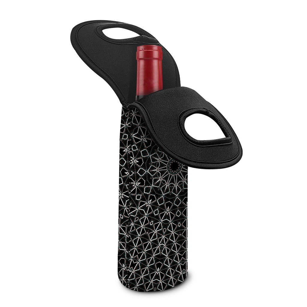 Black And White Kaleidoscope Print Single Neoprene Wine Tote