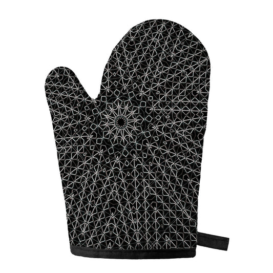Black And White Kaleidoscope Print Single Oven Mitt