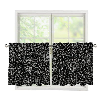 Black And White Kaleidoscope Print Tier Curtains