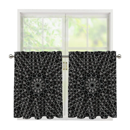 Black And White Kaleidoscope Print Tier Curtains