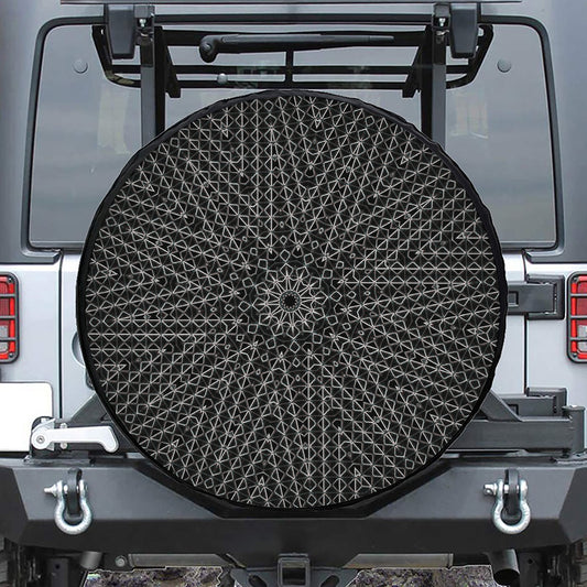 Black And White Kaleidoscope Print Tire Cover