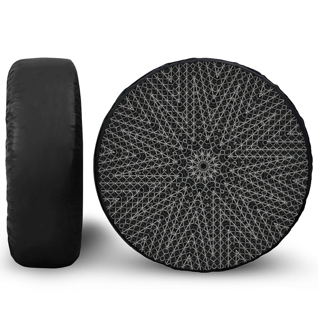 Black And White Kaleidoscope Print Tire Cover