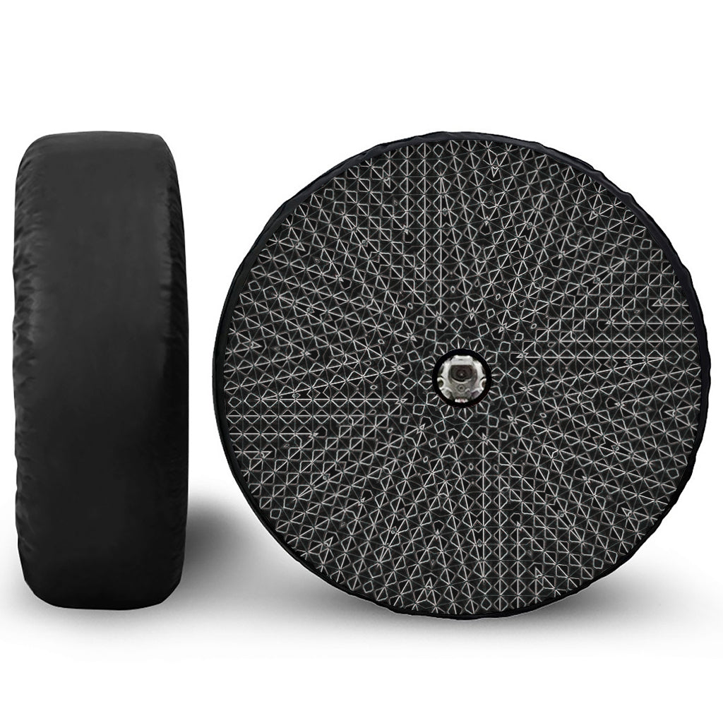 Black And White Kaleidoscope Print Tire Cover With Camera Hole