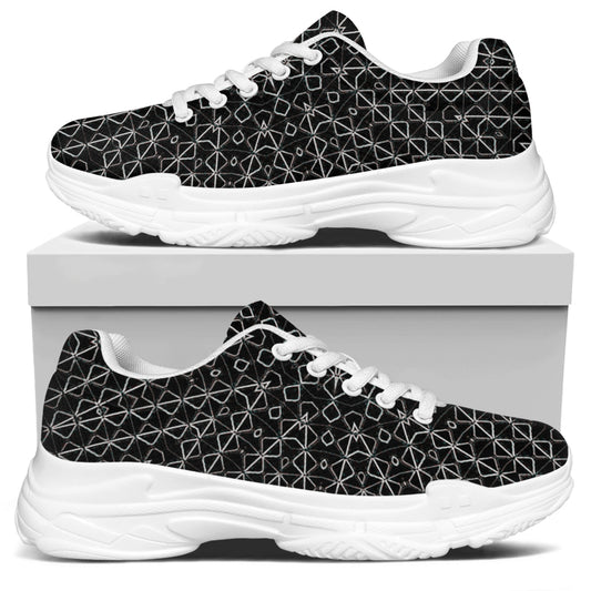 Black And White Kaleidoscope Print White Chunky Shoes