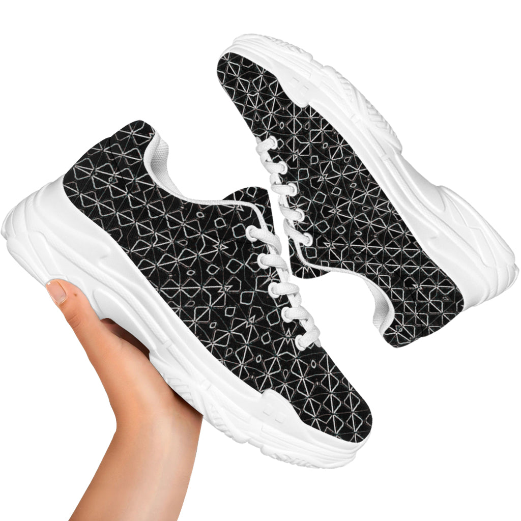 Black And White Kaleidoscope Print White Chunky Shoes
