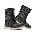 Black And White Kaleidoscope Print Winter Boots