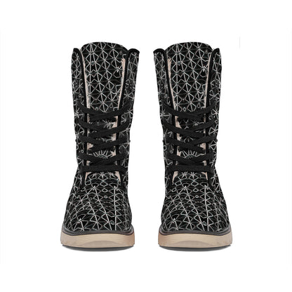 Black And White Kaleidoscope Print Winter Boots