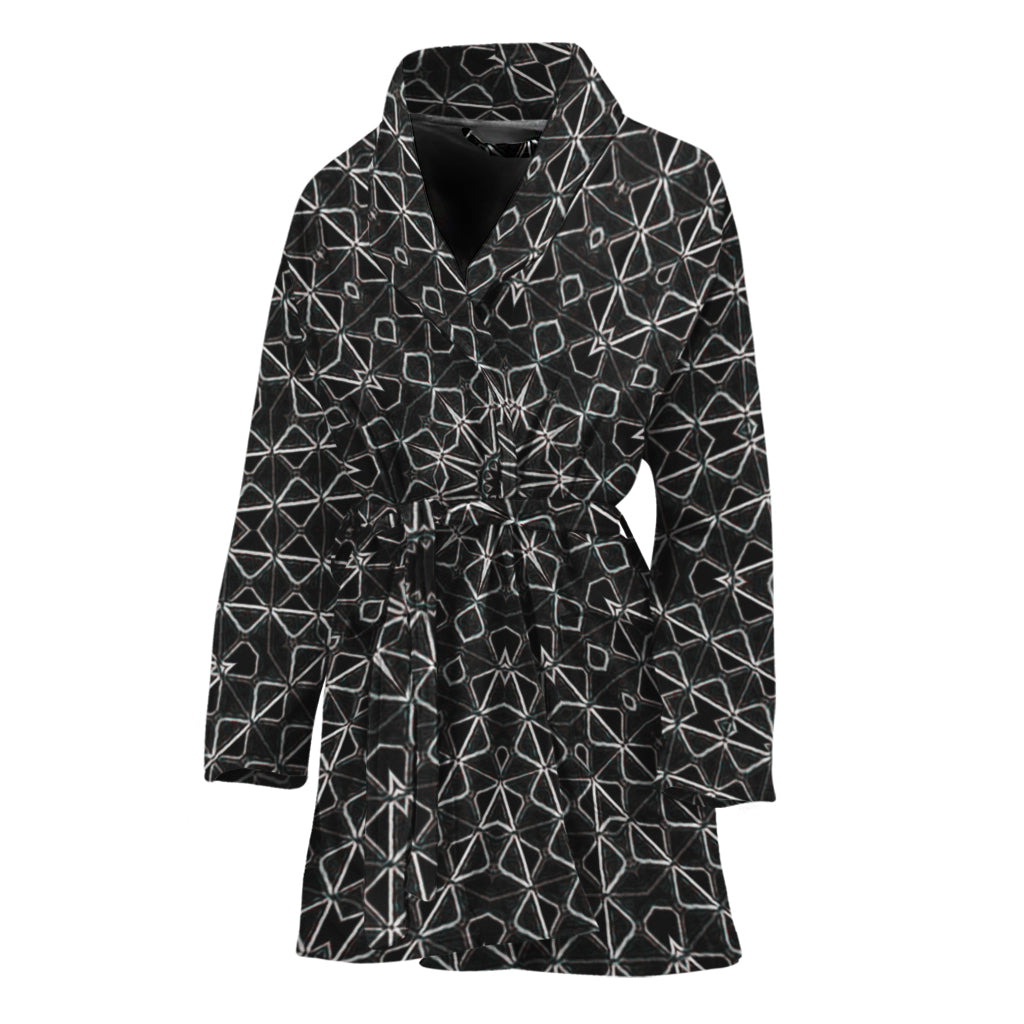 Black And White Kaleidoscope Print Women's Bathrobe