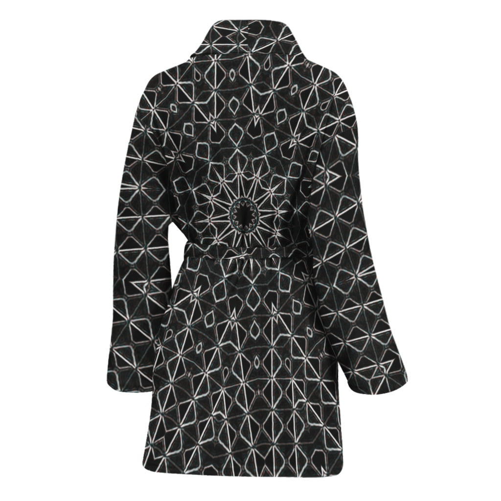 Black And White Kaleidoscope Print Women's Bathrobe