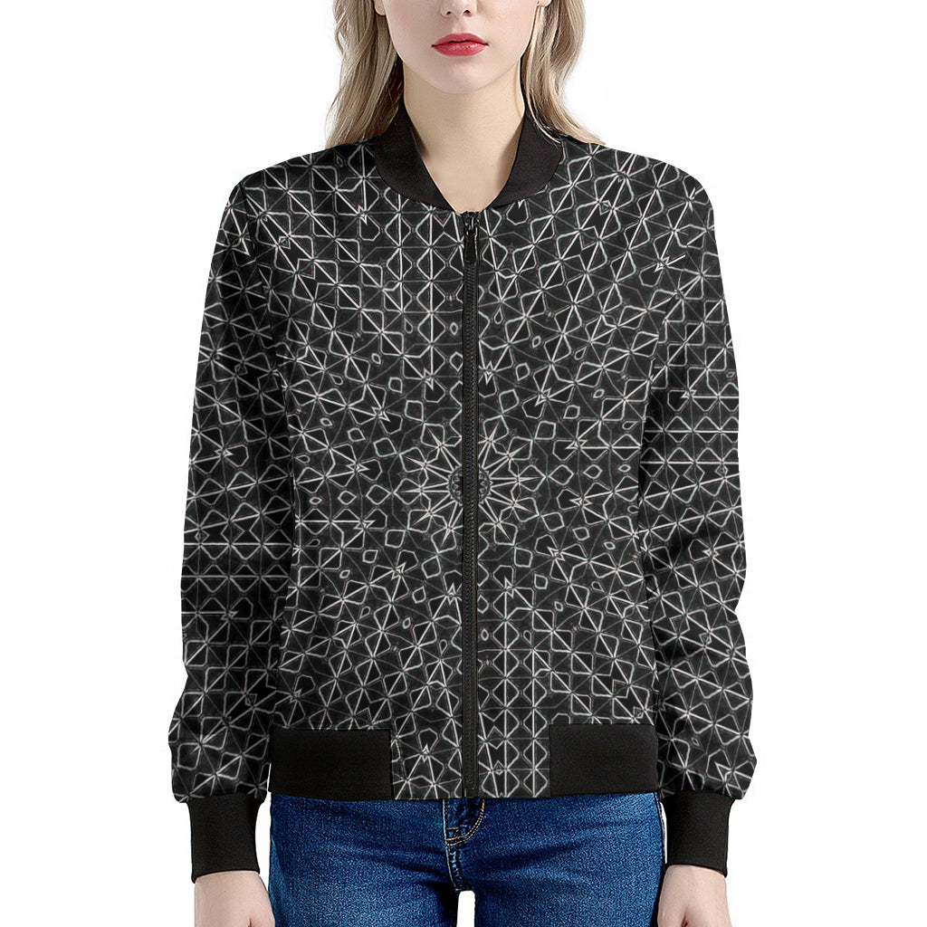 Black And White Kaleidoscope Print Women's Bomber Jacket