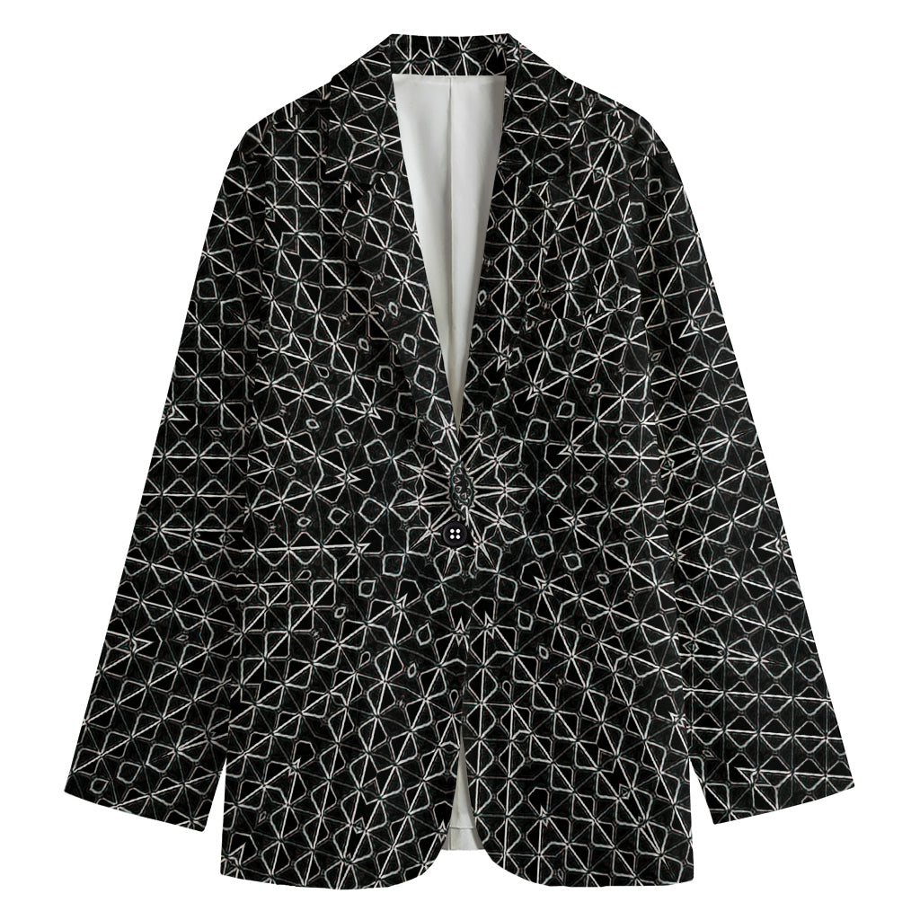 Black And White Kaleidoscope Print Women's Cotton Blazer