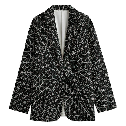 Black And White Kaleidoscope Print Women's Cotton Blazer