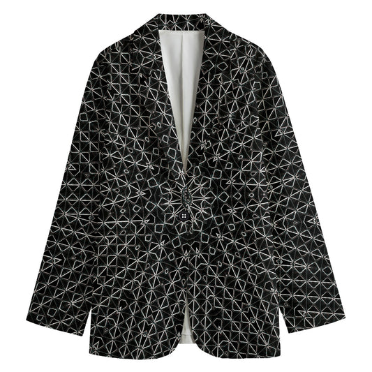 Black And White Kaleidoscope Print Women's Cotton Blazer