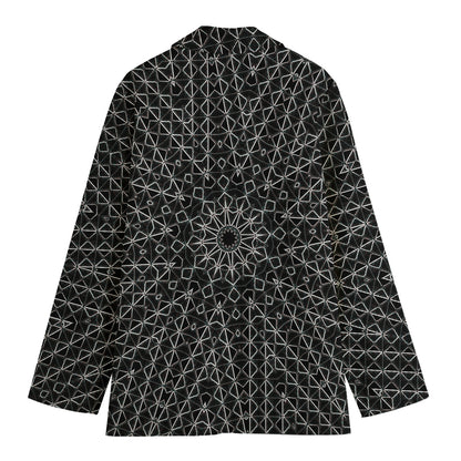 Black And White Kaleidoscope Print Women's Cotton Blazer