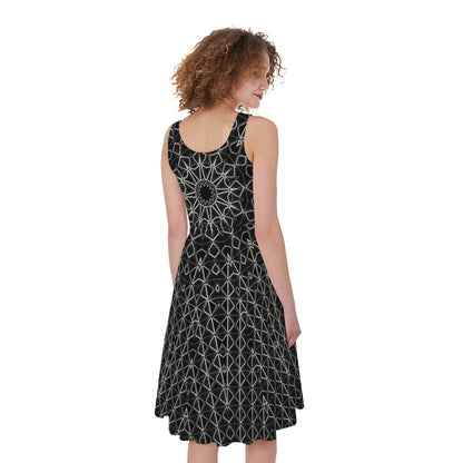 Black And White Kaleidoscope Print Women's Sleeveless Dress