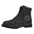 Black And White Kaleidoscope Print Padded Collar Lace Up Boots