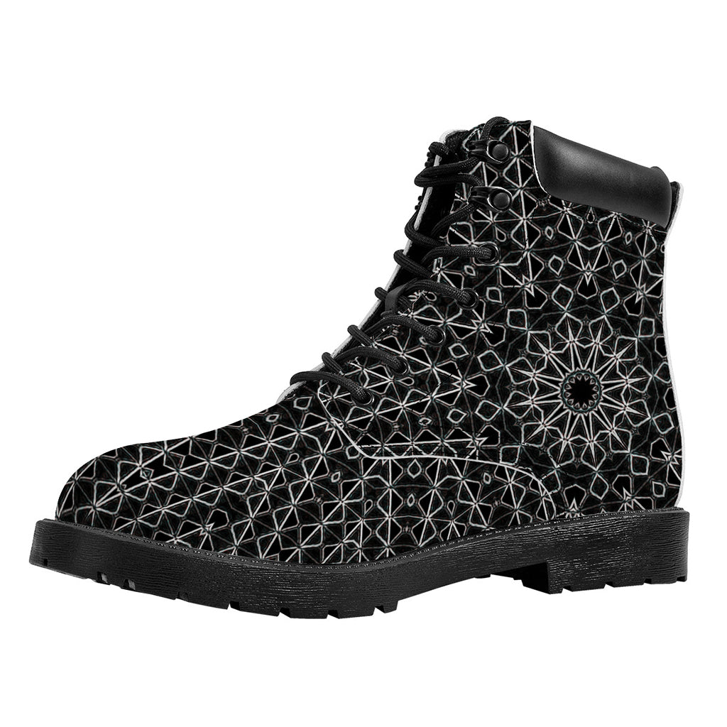 Black And White Kaleidoscope Print Work Boots