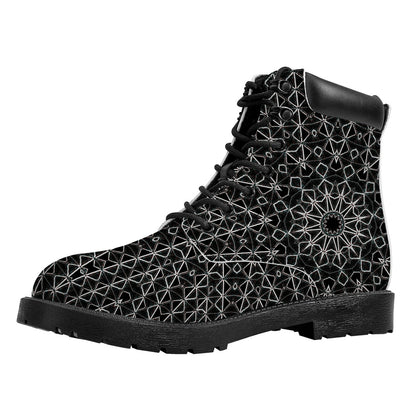 Black And White Kaleidoscope Print Work Boots