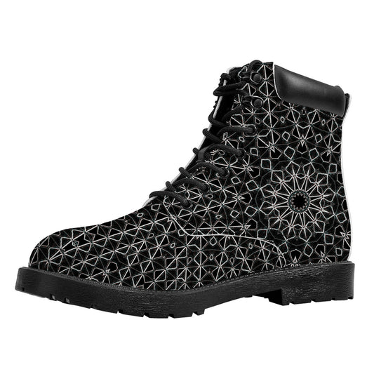 Black And White Kaleidoscope Print Work Boots