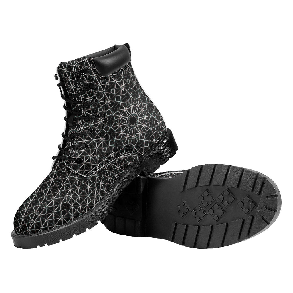 Black And White Kaleidoscope Print Work Boots