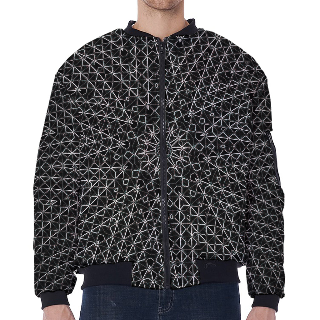 Black And White Kaleidoscope Print Zip Sleeve Bomber Jacket