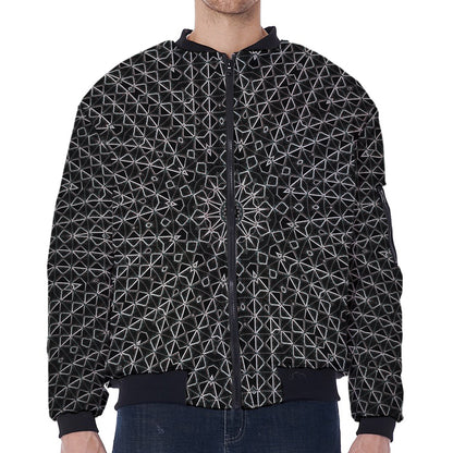 Black And White Kaleidoscope Print Zip Sleeve Bomber Jacket