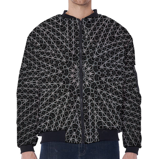Black And White Kaleidoscope Print Zip Sleeve Bomber Jacket