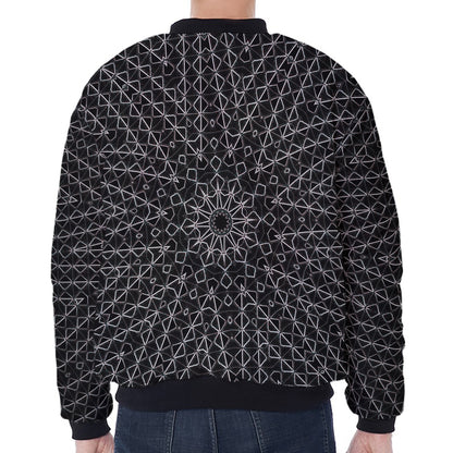 Black And White Kaleidoscope Print Zip Sleeve Bomber Jacket