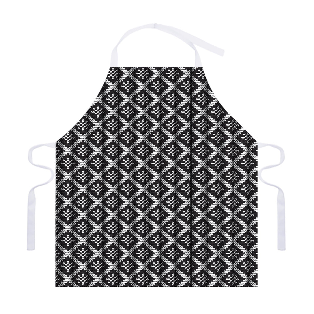 Black And White Knitted Pattern Print Adjustable Apron