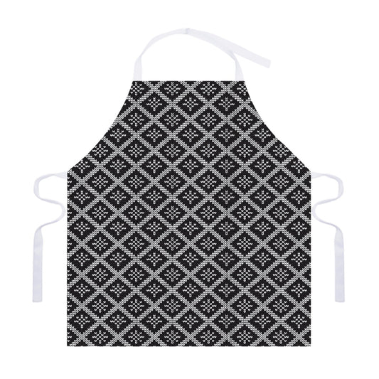 Black And White Knitted Pattern Print Adjustable Apron
