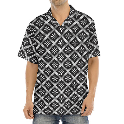 Black And White Knitted Pattern Print Aloha Shirt