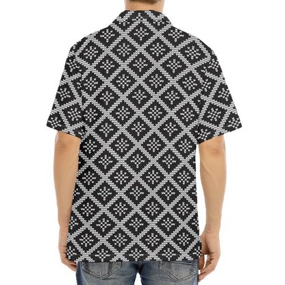 Black And White Knitted Pattern Print Aloha Shirt