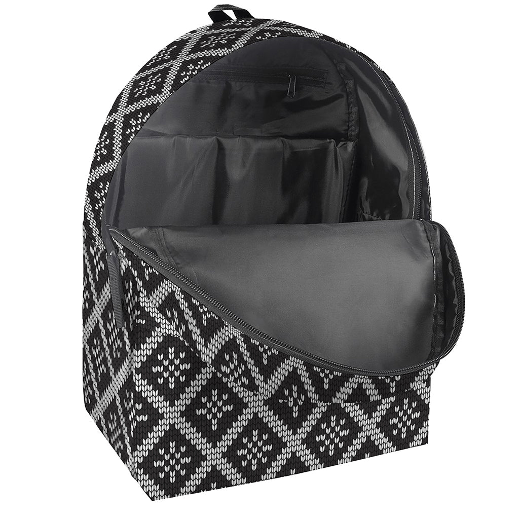Black And White Knitted Pattern Print Backpack